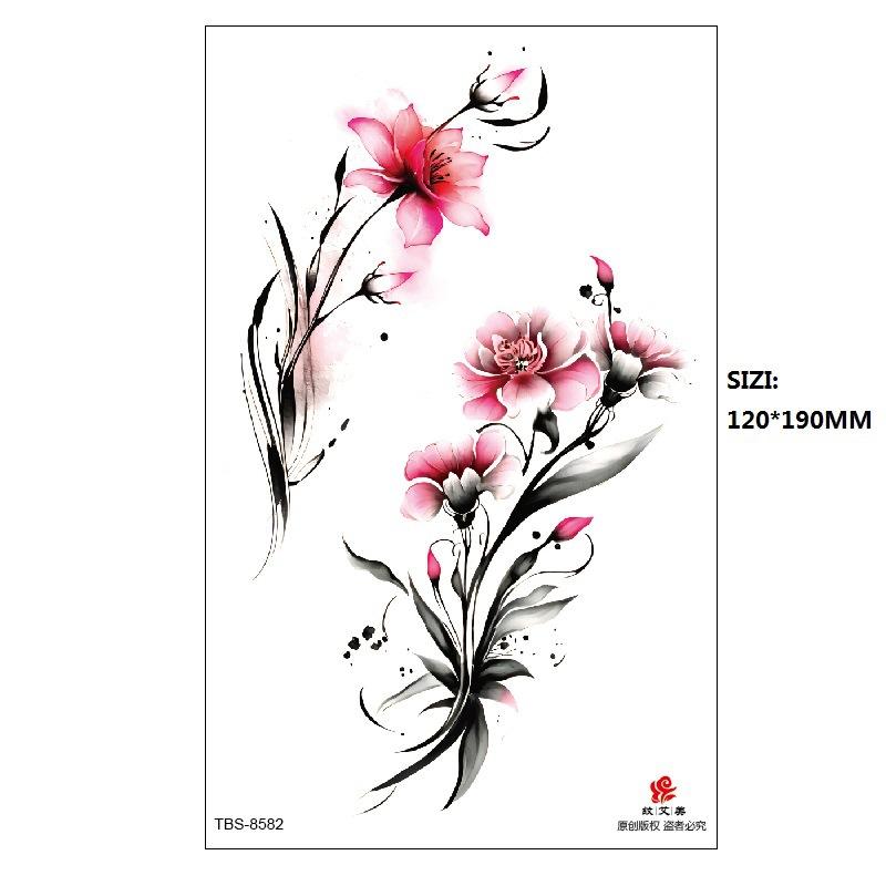 Hand Painted Original Color Flower Fox Phoenix Women'S Simulated Tattoo Water Transfer Tattoo Sticker