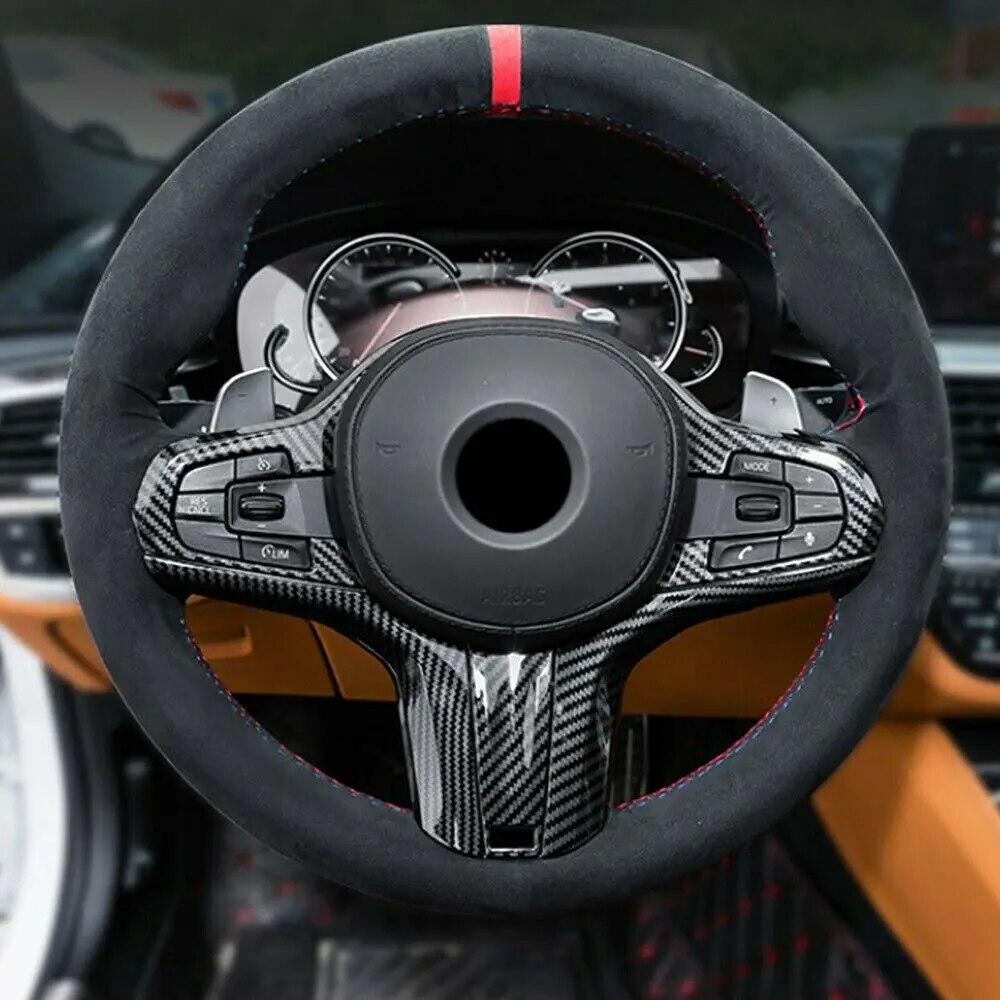 For BMW X3 5 Series G30 2018  Carbon Fiber Style ABS Interior Steering Wheel Trim Cover Button Frame Sticker Decoration