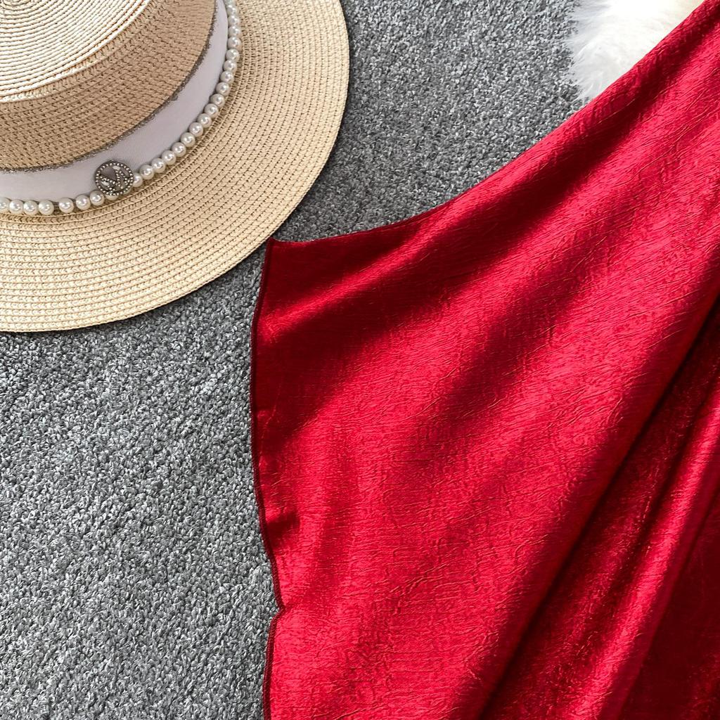 Vestido Feminino Longo de Cetim com Estampa Étnica Retrô, Decote V, Manga Sino, Corte Solto que Disfarça a Barriga, Emagrecimento, Temporada de Outono