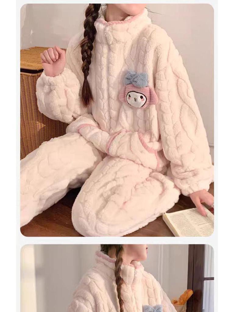 G5U Dampyjamas i korallfleece - Höst/Vinter Tecknad stil, Tjock Varm Ståkrage, Kan bäras Inomhus eller Utomhus.