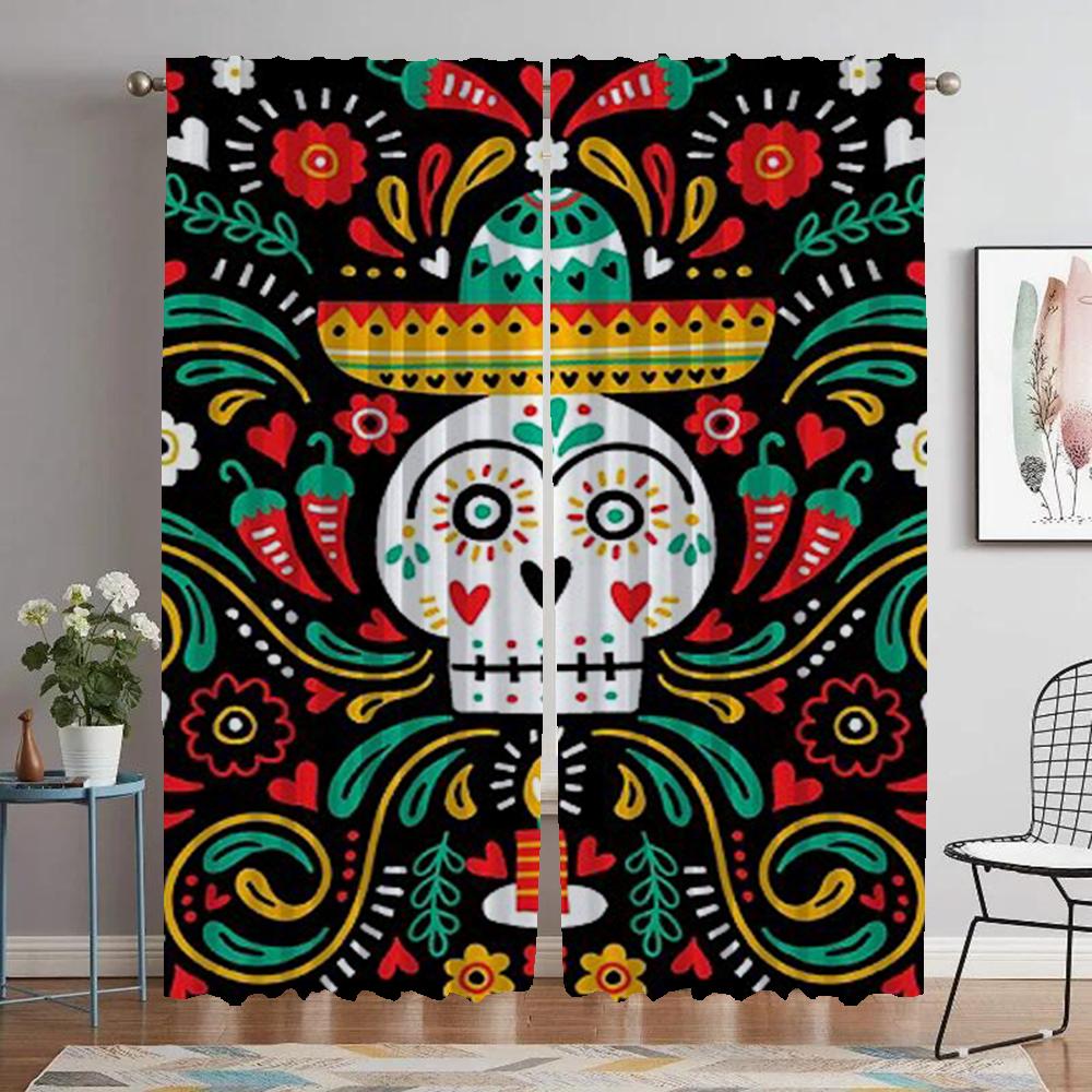 Day of Death Curtains for Living Room Curtain for Room 2 Panel Shades Partition Halloween Decoration Home Interior Curtains