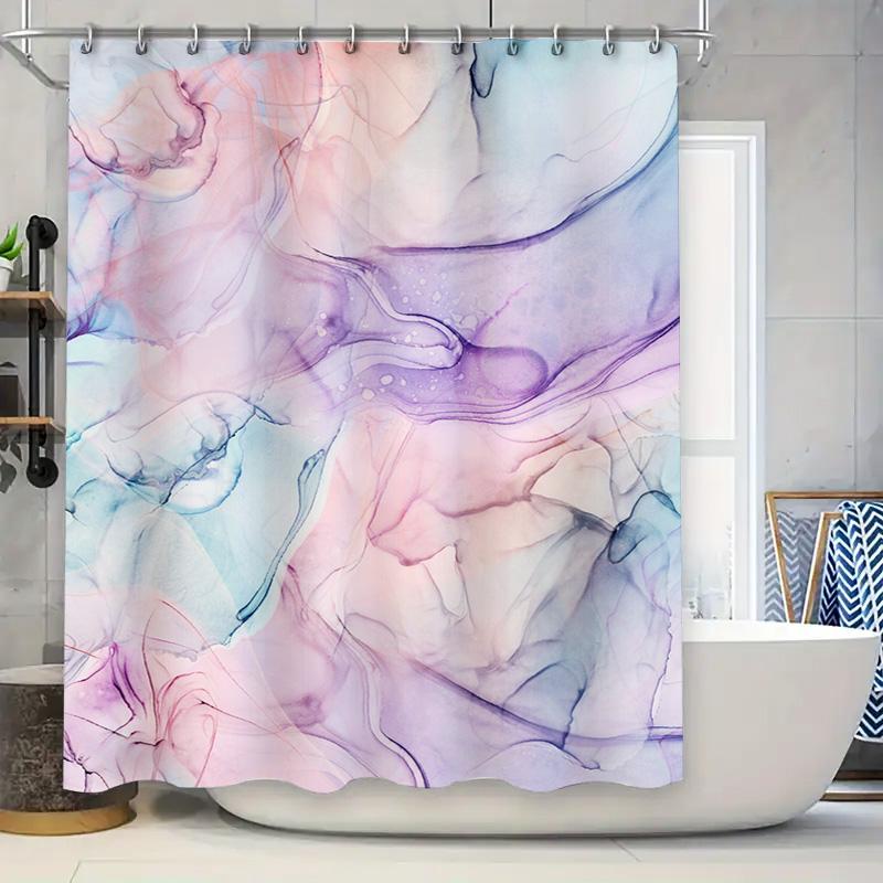 Modrý a růžový akvarelový abstraktní sprchový závěs pro koupelnovou dekoraci, personalizovaný design, zakázkově tištěná voděodolná látková podšívka w