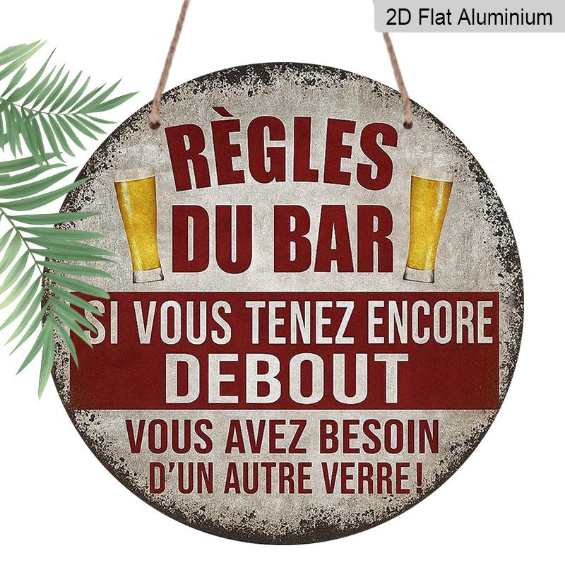 2D Flat, 1pc 2D Flat, 7.87x7.87 Inch Round French Aluminum Sign, Vintage Bar Rules Decorative Plaque, Bar Decor Sign for Restaurants, Bars, Cafes 1pc