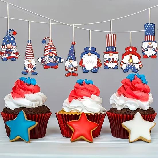 4th of July Patriotic Gnome Ornaments Independence Day Red White Blue Gnome Hanging Decorations for Memorial Day Tree Home Party Decor