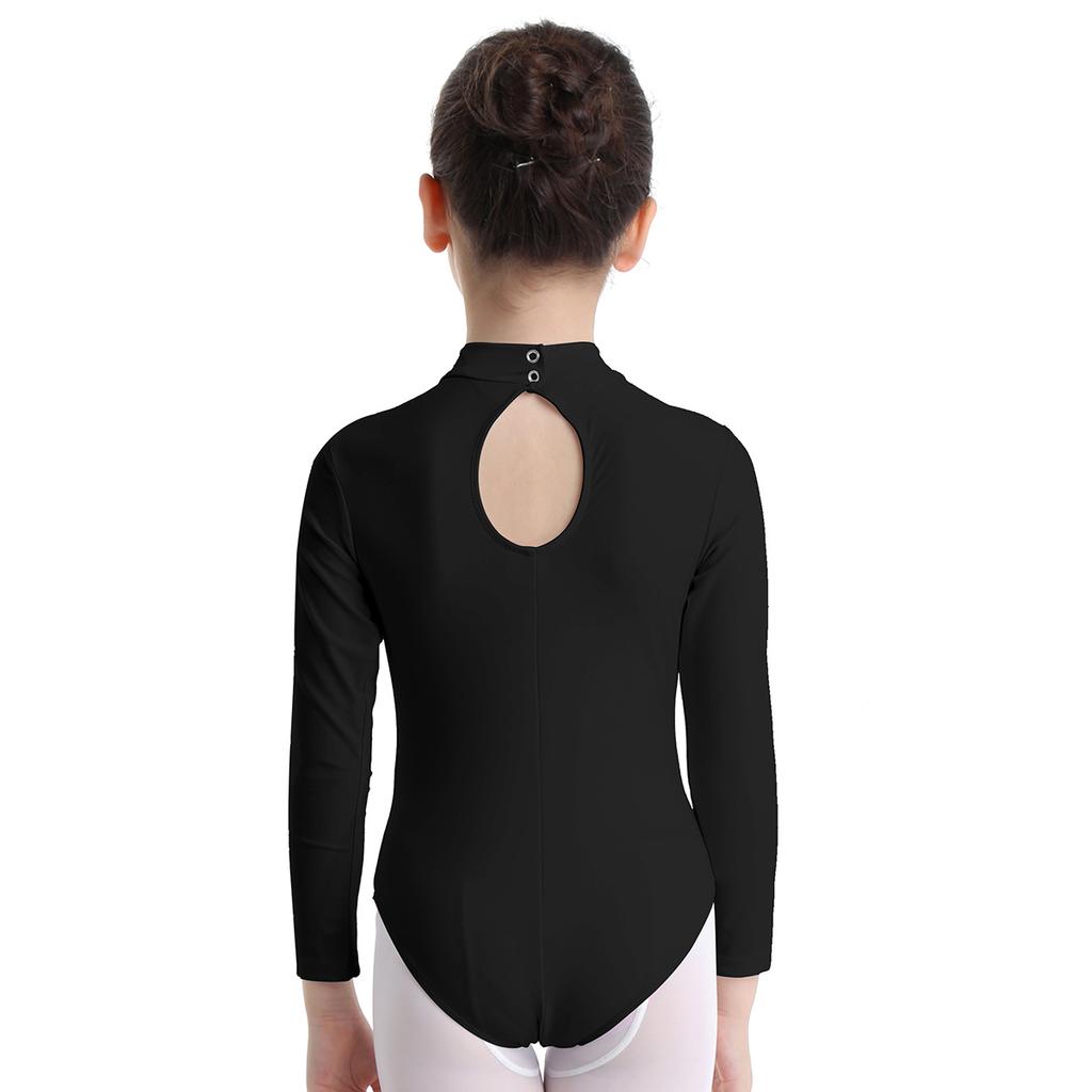 Kids Girls Long Sleeves Bodysuit Turtlencek Hollow Out Back Ballet Dance Gymnastic Leotard Jumpsuit Dancewear