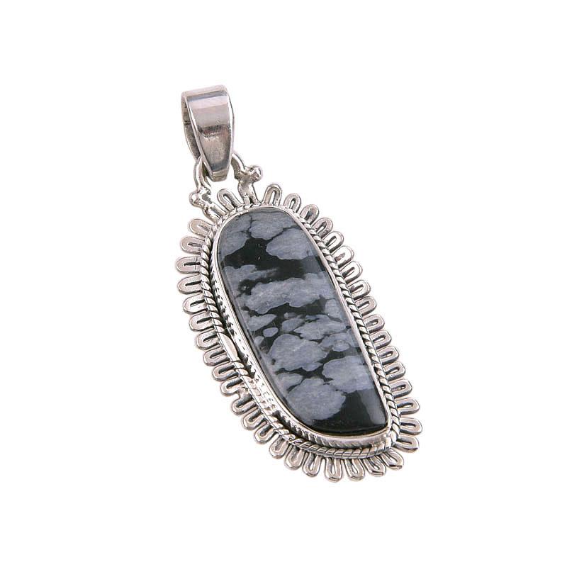 Natural Snowflake Obsidian Gemstone Handmade 925 Solid Silver Pendant 1.50" E5w09