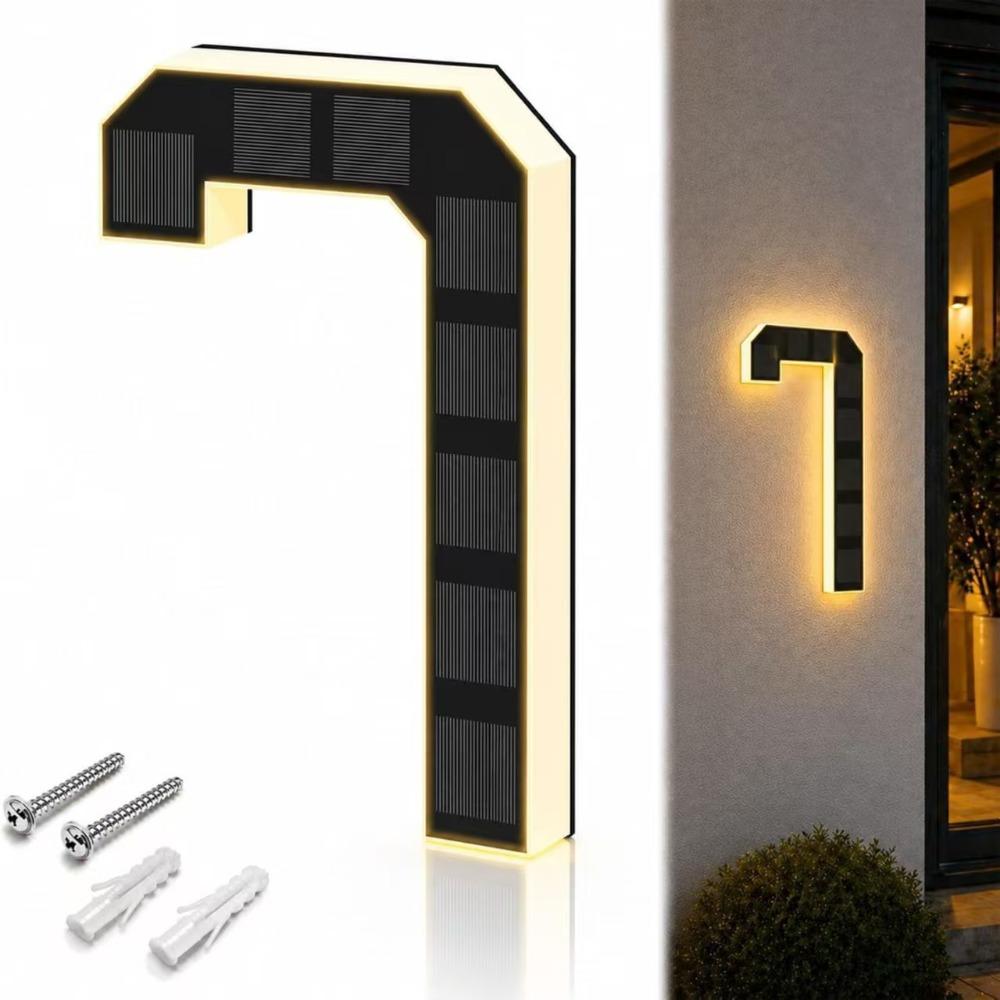 Solar Powered Solar House Numbers 6.7 Inch Size Lighted House Numbers  Home Exterior