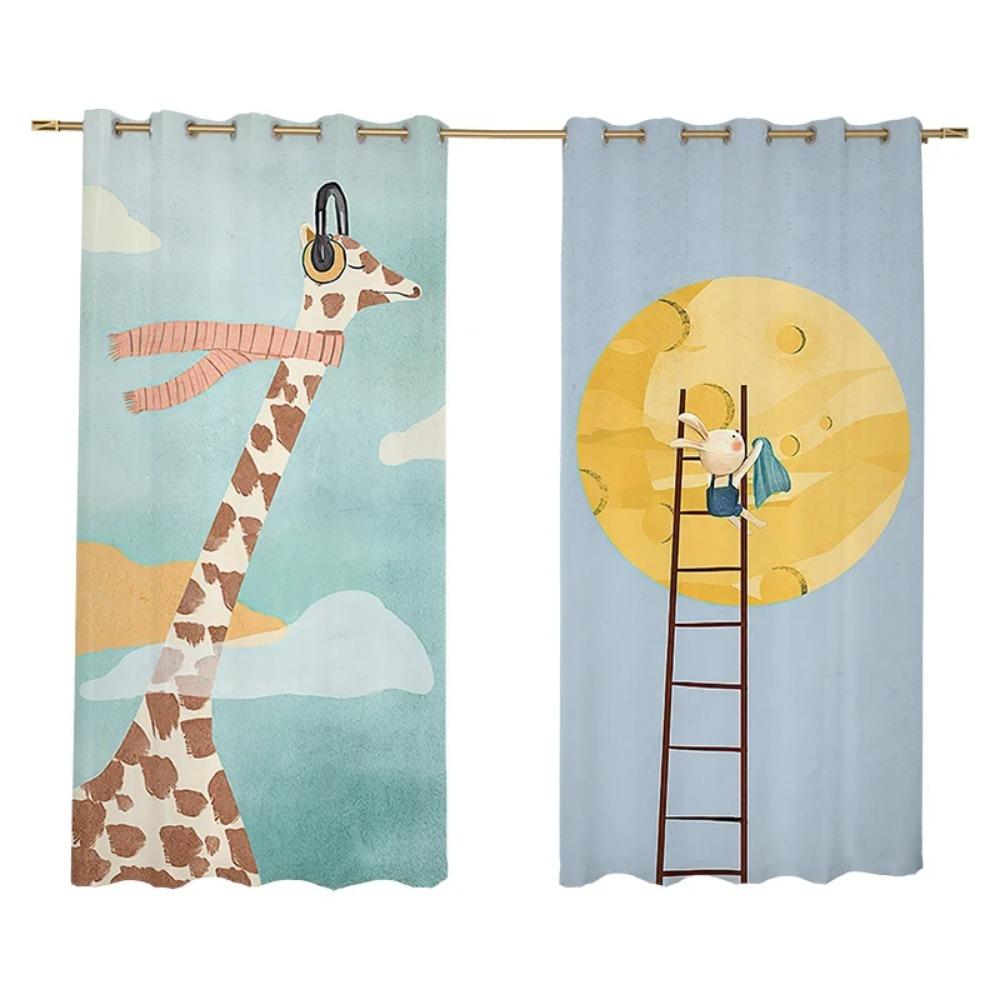 High Shading Curtain Nordic Simple Cute Cartoon Rabbit Stars Moon Children's Room Girl Bedroom Window Blackout Drape Sunshade