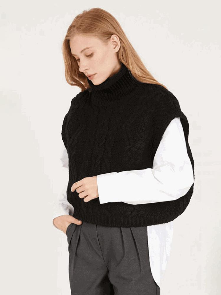 Podzim Zima Móda Dámské Svetry s copánkovým vzorem Vesta Ležérní Bez rukávů Rolák Volný Pulovr Zkrácené Topíky Teplé Pletené Oblečení