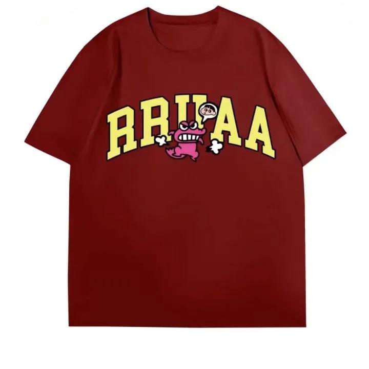 

100% Хлопок Мультяшный Принт Темно-синий Унисекс Свободного Кроя Футболка с Коротким Рукавом M for up to 100 jin