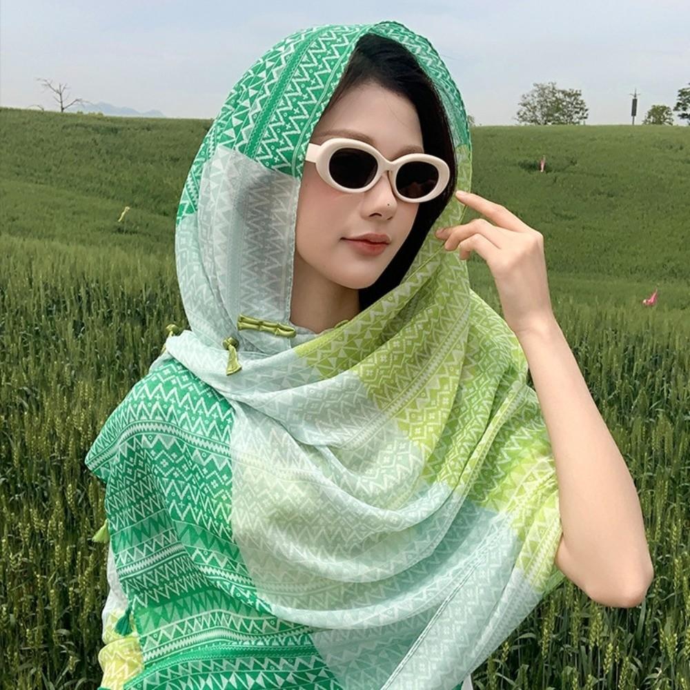 Tassels Sunscreen Scarf Shawl Knot Button National Style Cloak Fashion Cardigan Cape  Outdoor