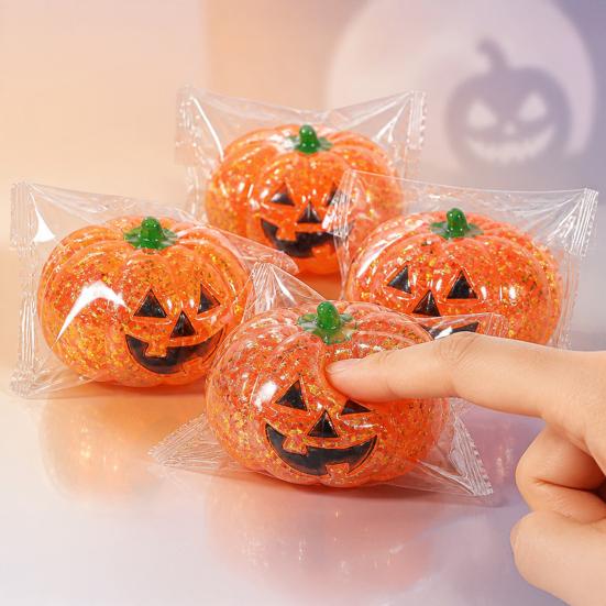 Relaxation Squeeze Ball 1/2/3Pcs Halloween Pumpkin Stress Relief Toy Creepy Head Glitter for Kids Adults Party Favors Fidget Toy