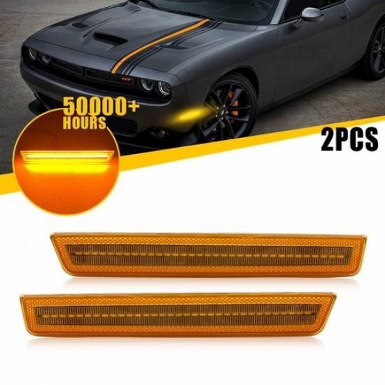 Pair LED Amber Lamp Front Side Marker Light LH&RH Fit 2015- Dodge Challenger