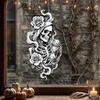 Skull Rose Window Cling Halloween Skeleton And Static Clings, Removable Sketch & Decoration Flower Glass Sticker, Waterproof PVC Decal for Home Store