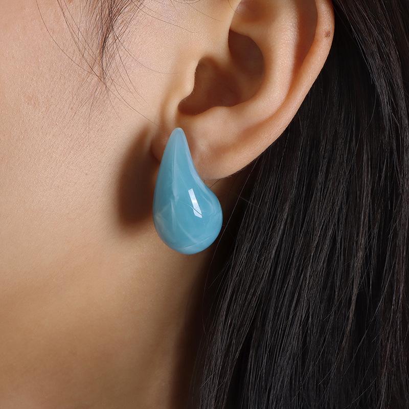 1 pairs Water Drops Resin Earrings Cute Amber Pink Chubby Jewelry Acrylic Waterdrop Earrings for Women Chunky Teardrop Earrings