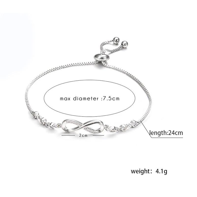 Silver Infinity Adjustable Bracelet For Women Lucky Symbol Zircon Bracelet Fashion 8 Word Bracelet Jewelry Valentine's Day Gift