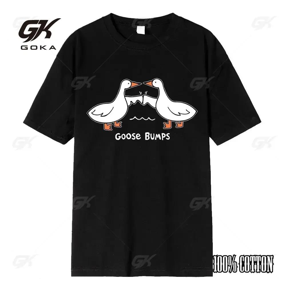 Internet Celebrity Big White Duck Funny Print Crew Neck Tshirt Mens Couple 100 Cotton Black Clothing High Quality Fashion