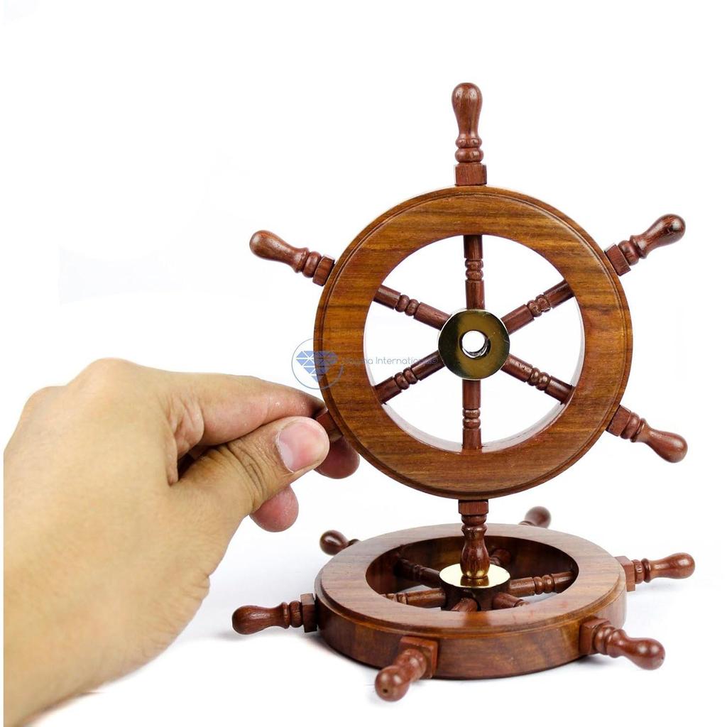 Handgefertigtes Premium Nautisches Holzschiffsrad | Exklusive Piraten-Wanddekoration (Naturholz, 4 Zoll)