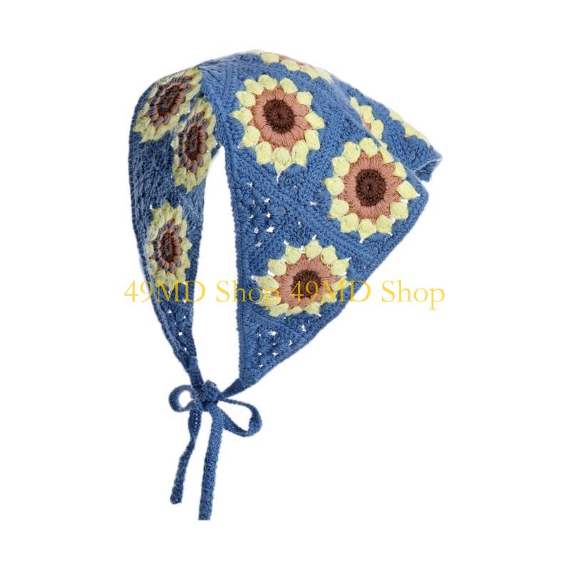 49MD French Crochet Headscarf Hairband for Women Hair Bandanas Ethnic Decorative Headband Bohemian Flower Photo Hair Scarf