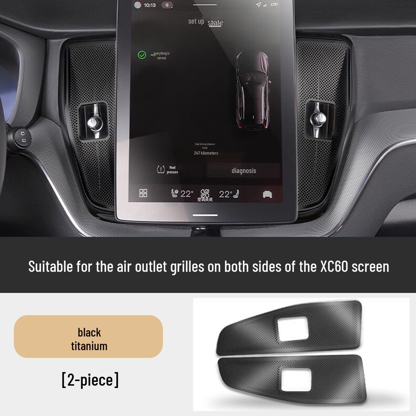 

Volvo XC60 18-26 Center Console Air Vent Covers: Decorative Dust Protection for Screen Sides and AC.