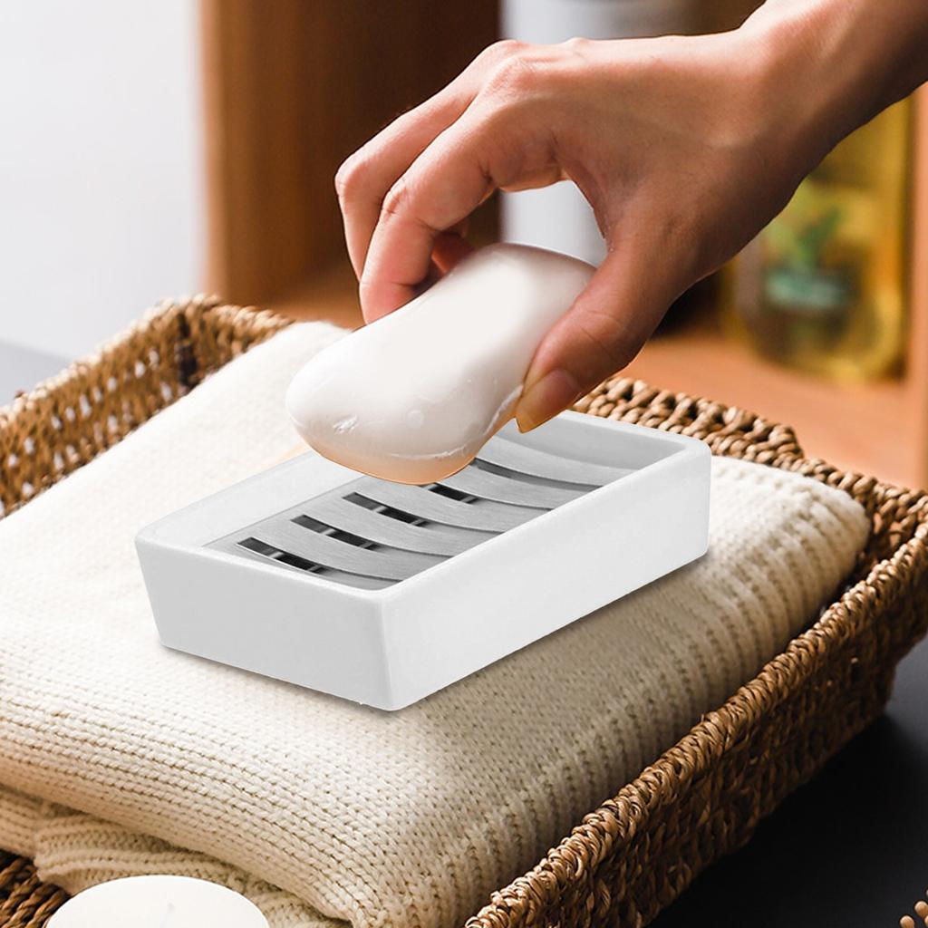 Stainless Steel Soap Dishes Ceramic Soap Storage Box Holder Household Shower Drain Soap Tray Organizer Bathroom Accessories