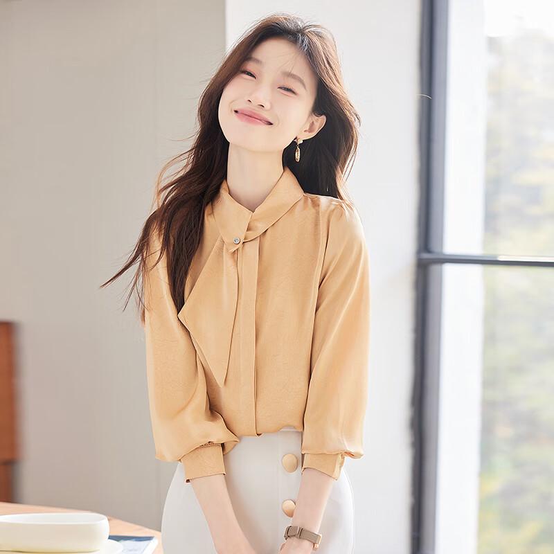 Toluoman Women s Long Sleeve Ribbon Blouse L