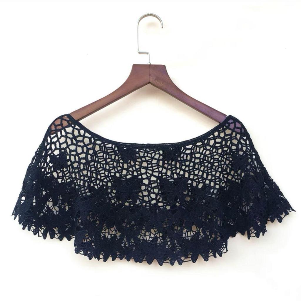Schwarzer Sommer-Strick-Cardigan aus Spitze - Damen Kurz, Vielseitig, Dünner Schal-Pullover-Weste