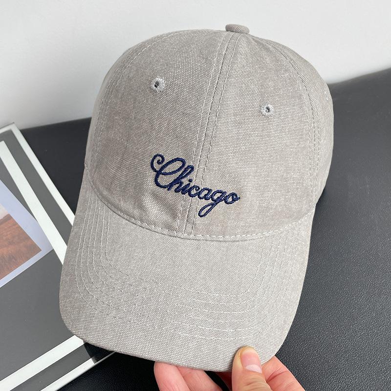Letter Embroidered Duckbill Cap for Women, Vintage Casual Versatile Large Head Circumference Face-Slimming Baseball Cap, Student Versatile Sun Hat