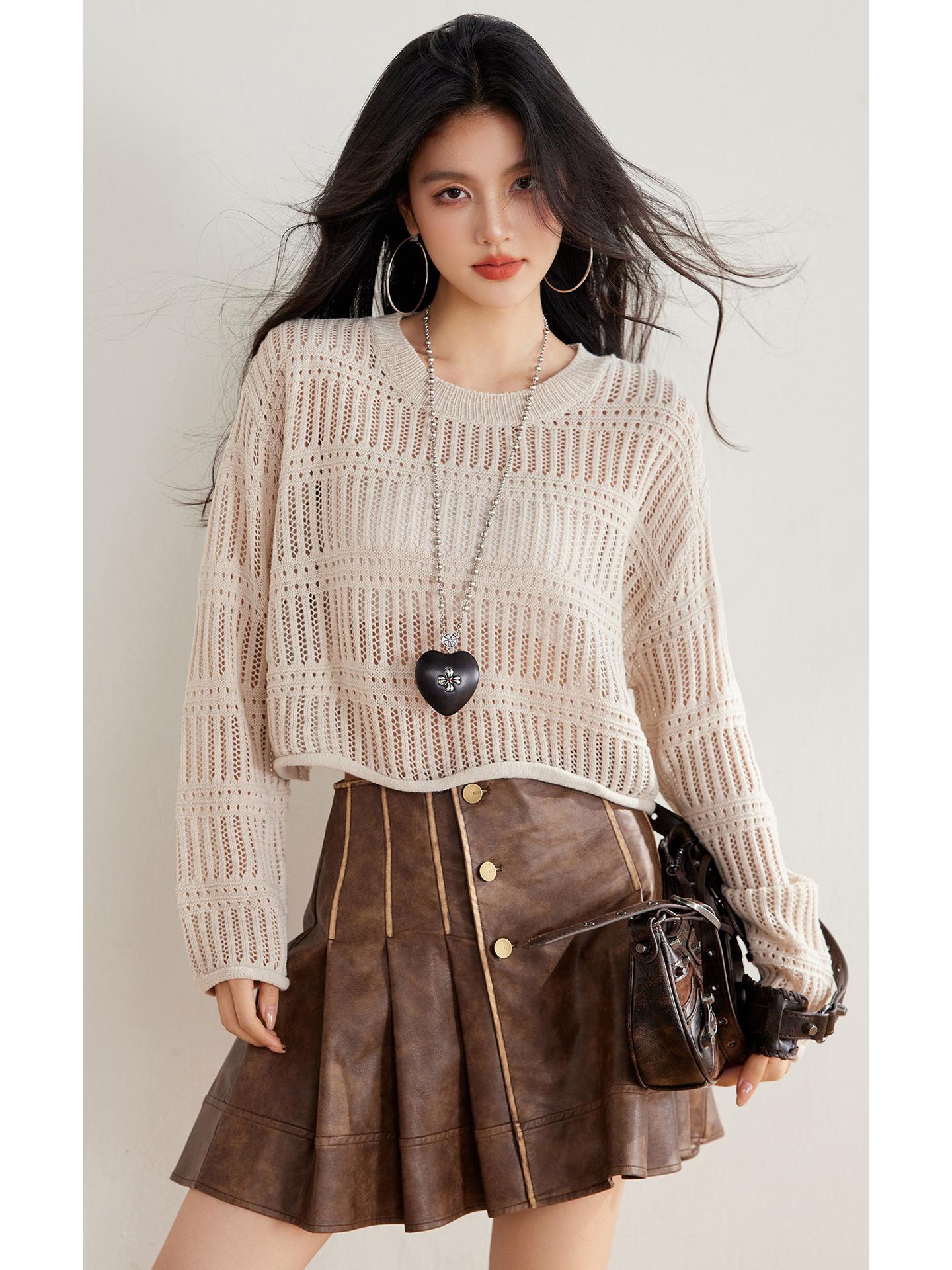 

In-Stock French Openwork Knit Women s Sun Protection Cover-Up Small