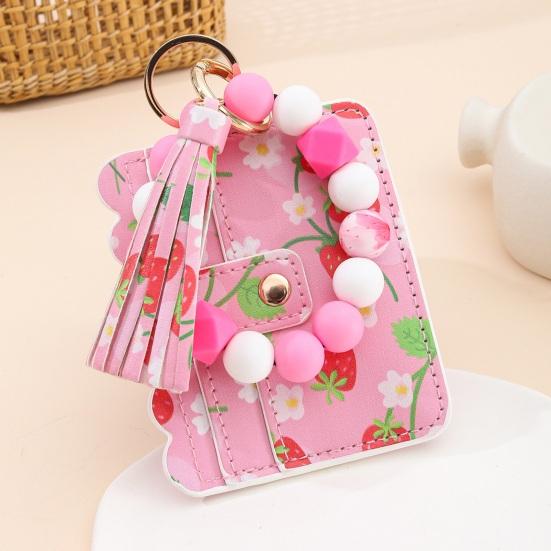 Ladies Wristlet Wallet Floral Print Wallet Beaded Wristlet Keychain with Tassel Coin Wallet Card Holder for Street Daily Outings
