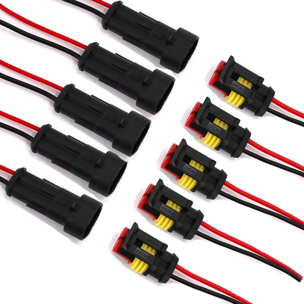 UTSAUTO 2 Pin Way Waterproof Electrical Connector Wire Harness 16 AWG Marine For Car, Truck, Boat, And Other Wire Connections 5 Pack