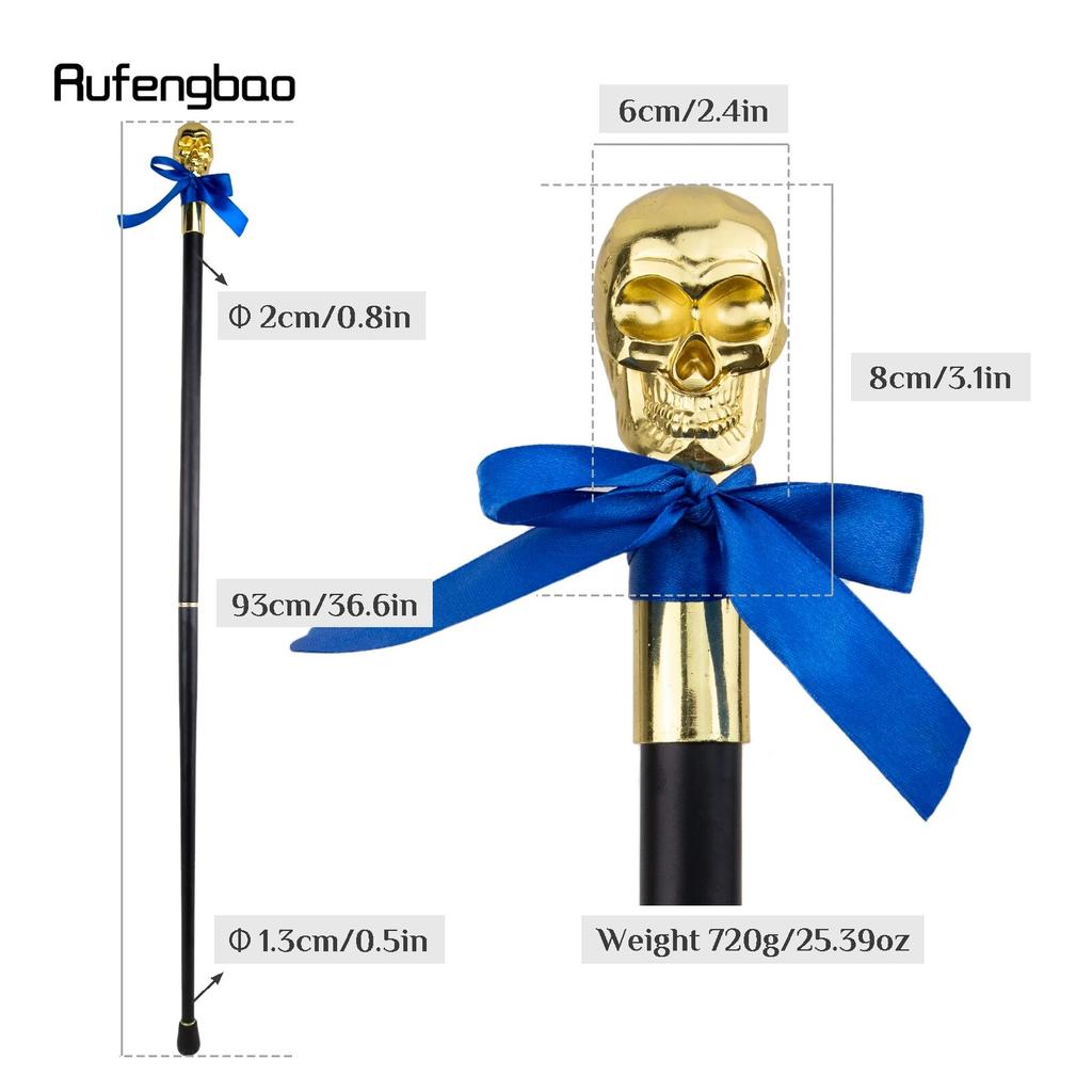 Golden Skull Head with Bow Tie Gentleman Walking Cane Fashion Walking Stick Gentleman Crosier Knob Walking Stick 93cm