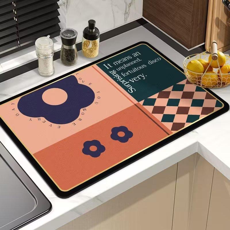 Kitchen Countertop Draining Mat Diatomaceous Earth Water Absorption Foot Mat Bathroom Non-Slip Floor Mat Rubber Soft Mat