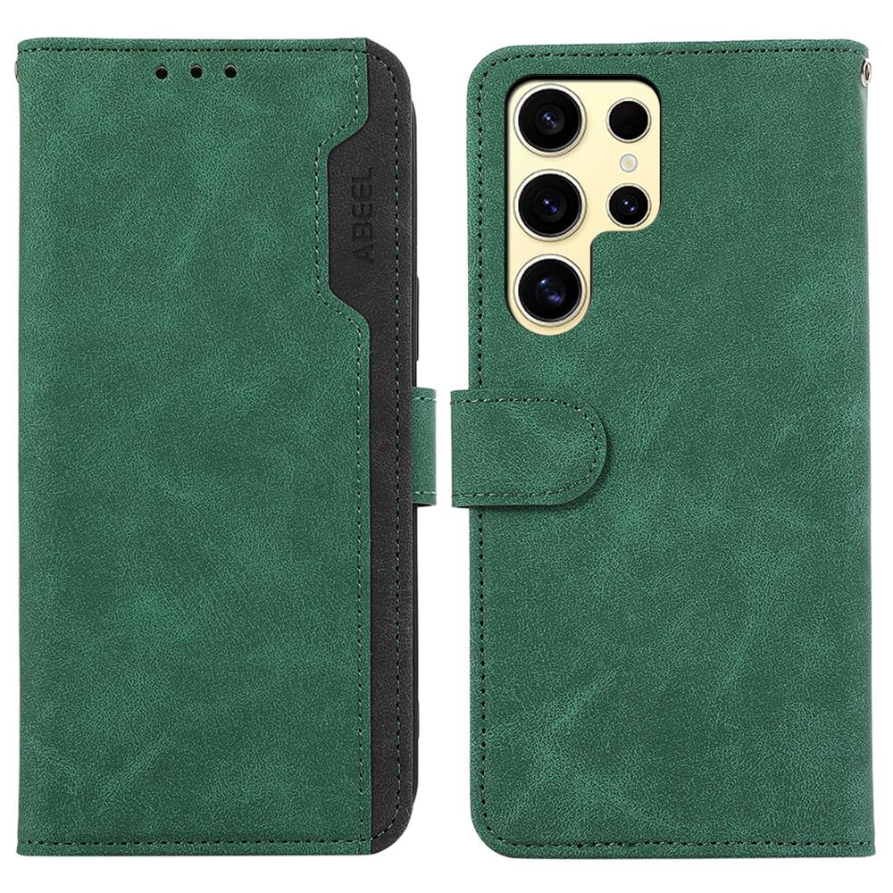 ABEEL For Samsung Galaxy S25 Ultra Case Color Splicing Leather Flip Phone Cover RFID Blocking