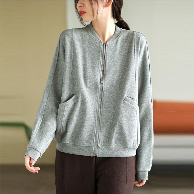 DIMANAF Plus Size Women Jackets Solid Hoodies & Sweatshirts Zipper Purple Coats Loose Casual Autumn Basic Tops 2022 New