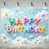 Cartoon Cute Cloud Flowers Colorful Digital Banner Background Children's Birthday Party Home Decoration Photography Background