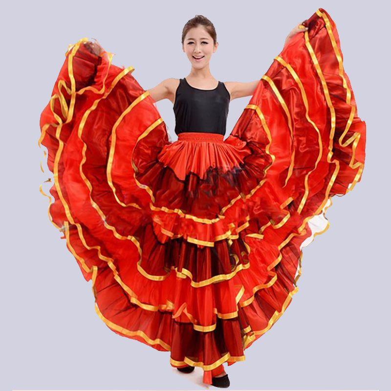 720 Degree Woman Spanish Flamenco Skirt Polyester Satin Smooth Big Swing Carnival Party Ballroom Belly Dance Costumes Dress