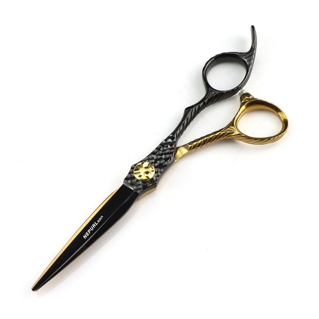 Black and gold Dimaxi handle hair scissors, haircut, flat scissors, bangs scissors, thin scissors FMH-01