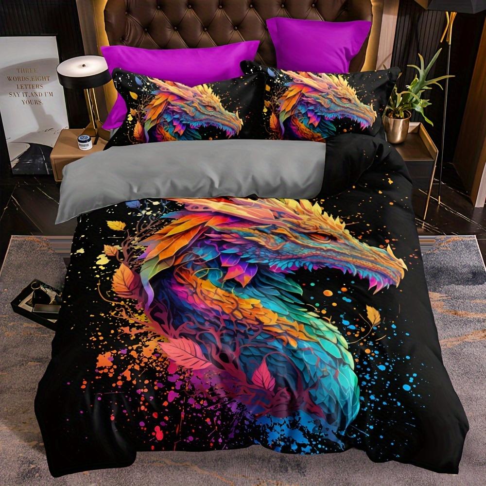 3pcs Duvet Cover Set, Mystical Dragon Print Bedding Set, Soft Comfortable Duvet Cover, For Bedroom, Guest Room Decoration