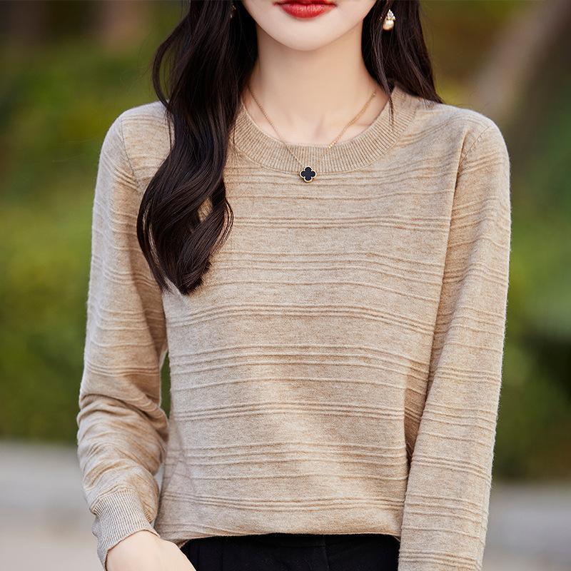 Women's Fashion Casual Fall Winter Solid Color Print Long Sleeve O-Neck Sweaters