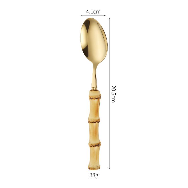 Bamboo Handle Cutlery Set: Solid Wood Steak Knife, Fork, and Spoon with 304 Stainless Steel Retro Design.