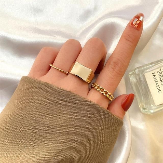 Sada prstenů s českým zlatým řetízkem pro ženy Fashion Boho Coin Snake Moon Rings Dárkové šperky Party Trend