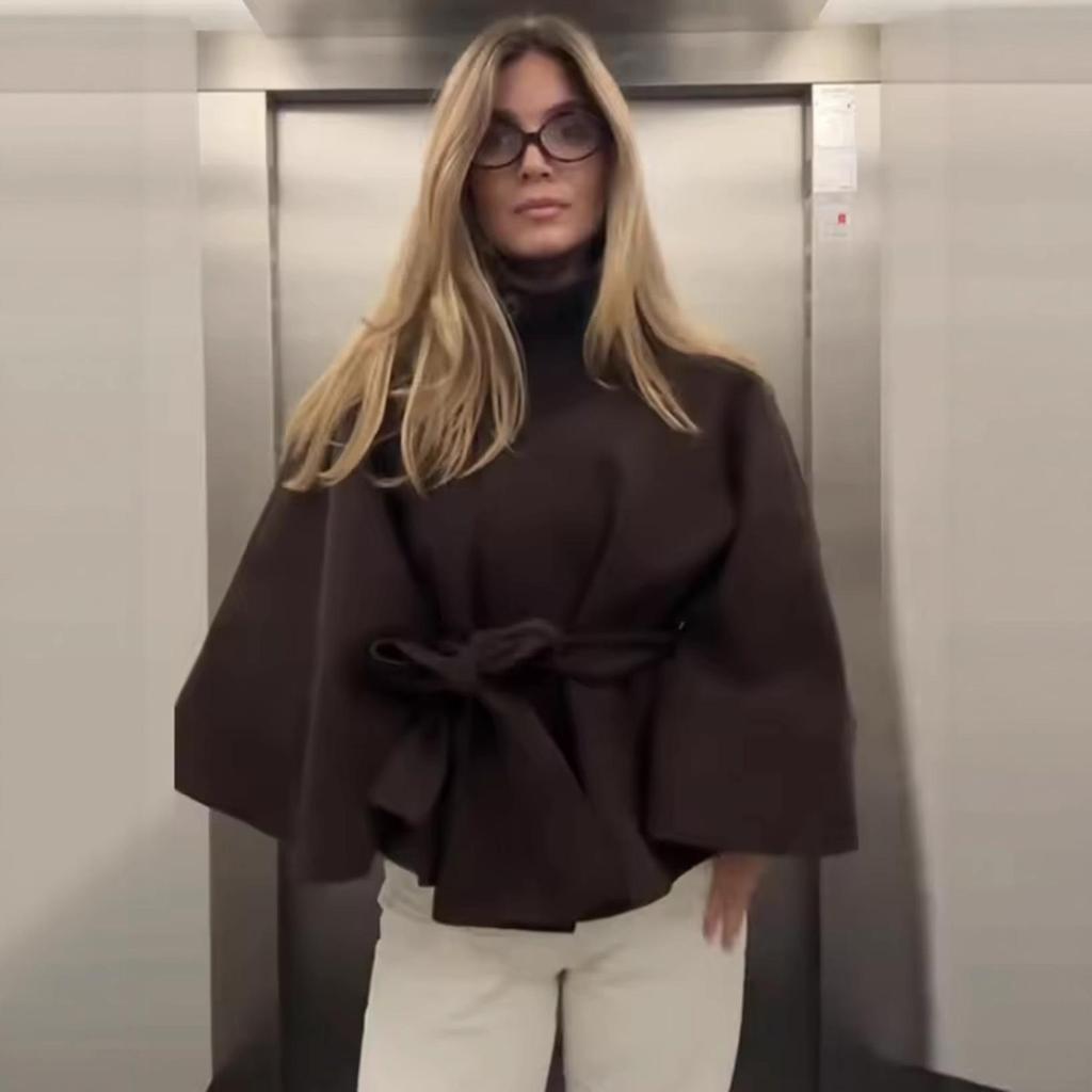 European & American Women's Trendy Loose Stand-Up Collar Bathrobe-Style Coat with Belt - In Stock