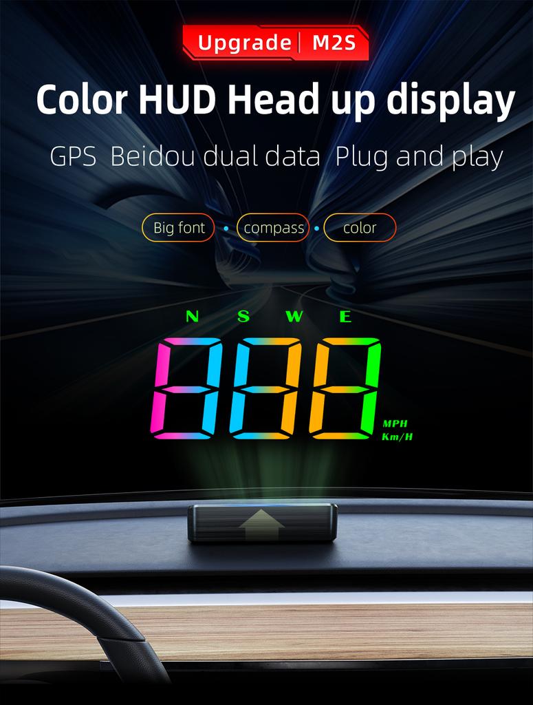 M2S Car Speedometer For HUD GPS Head Up Display MPH KMH Color Display Compass For All Cars Windshield Projector Speed Meter