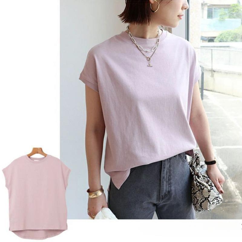 Fashion Elegant Loose Casual Women T Shirts Summer New Short Sleeve Round Neck Cotton T-shirt Women's Tops Simple Slim Solid Female Tee 3477