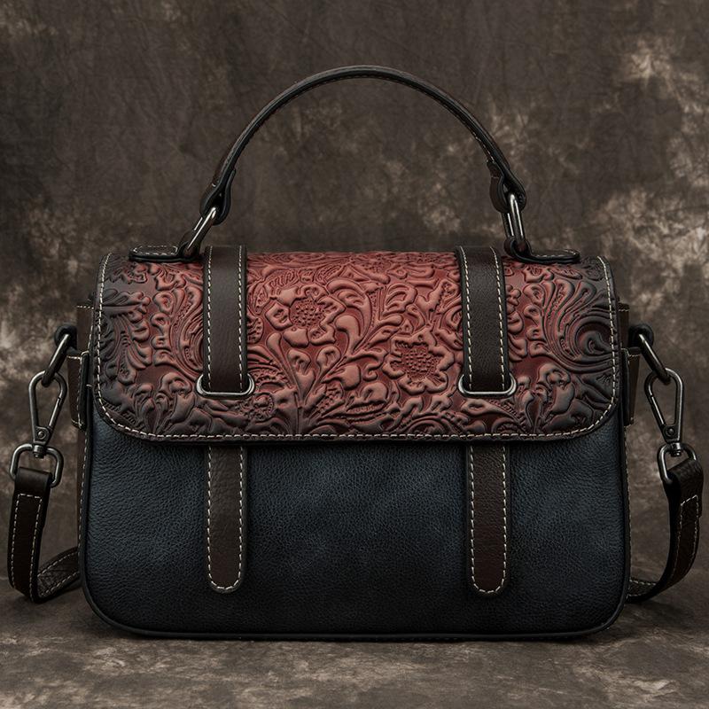 

Johnature Ретро ручная работа с тиснением женская сумка для отдыха из натуральной кожи большая вместительная женская сумка через плечо темно-синий