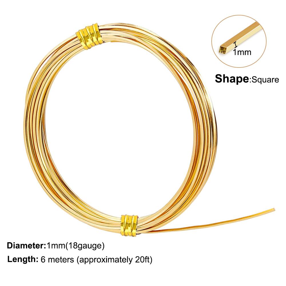 0.6mm,0.8mm,1.0mm 6M Square Copper Wire Half Hard Yellow Brass Wire for Jewelry Beading Craft Work