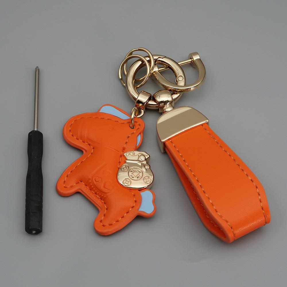 Instant Wealth Leather Keychain with Cartoon Pony Pendant for Couples – Trendy Bag and Car Accessory