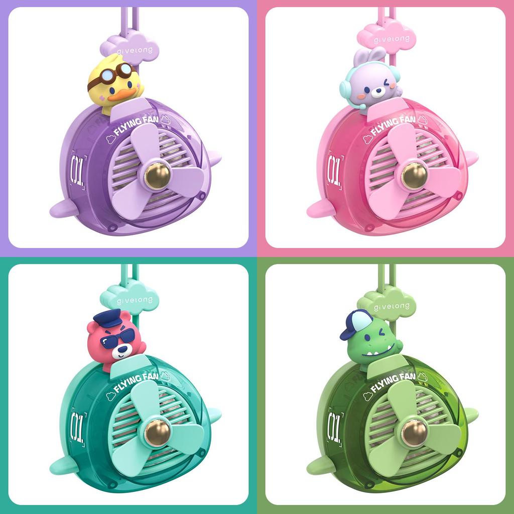 Cartoon Neck Fan With Usb Rechargeable Noleaf Design For Kids Personal Cooling
