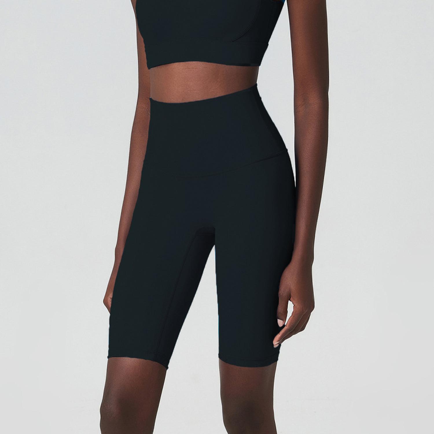 

Five-point yoga shorts women s high waist hip lift outdoor sports running cycling fitness tight shorts S чорний